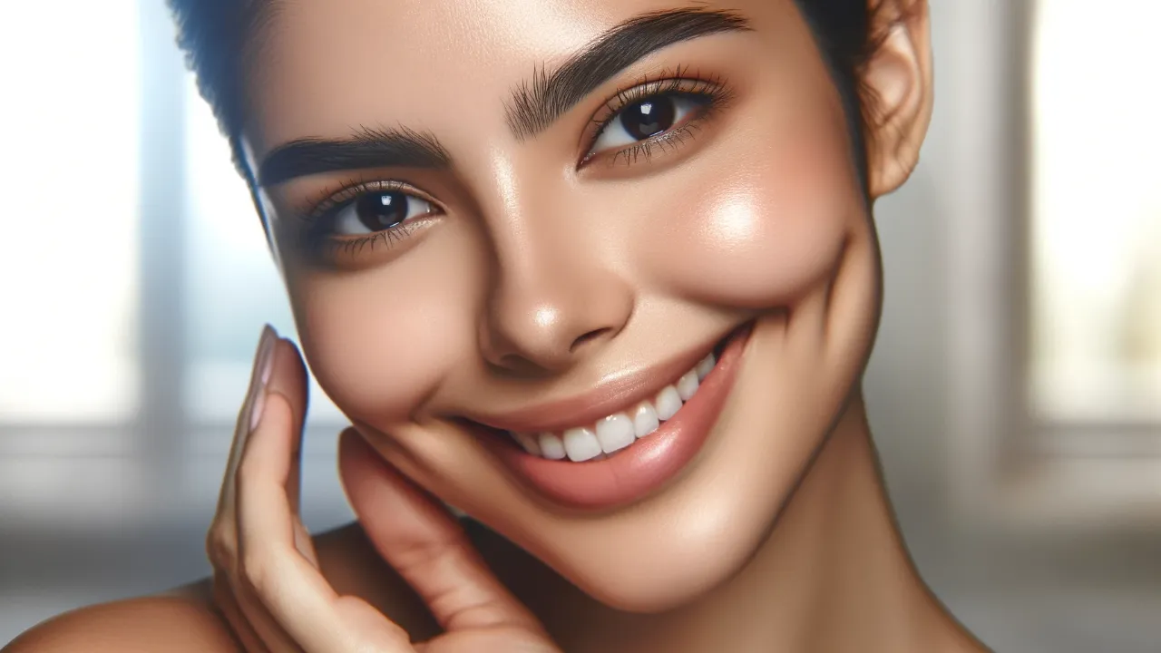 person's face, showcasing clear, radiant skin